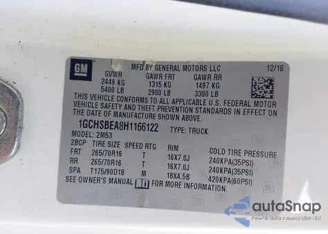 2017 Chevrolet Colorado Wt из США, поврежденный, VIN 1GCHSBEA8H1166122